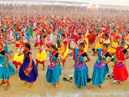 Karam Puja festival with decorated sacred Karam tree